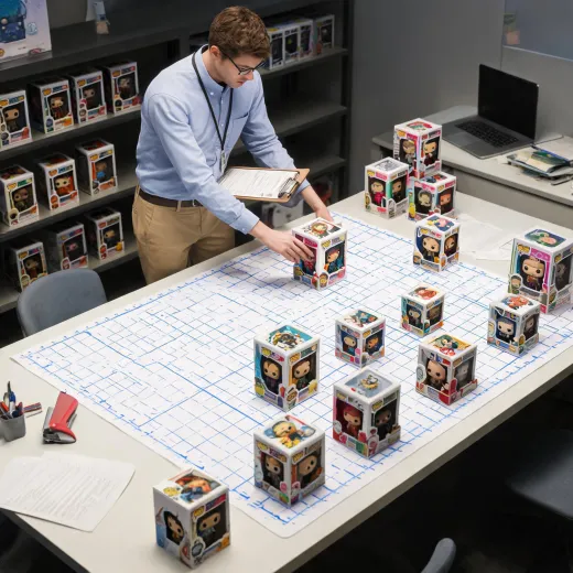 Program coordinator arranging collectible assortment