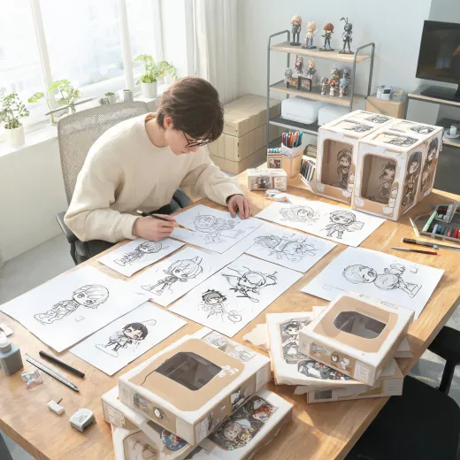 Creative planner reviewing collectible concepts