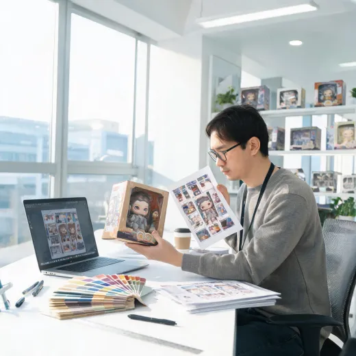 Packaging specialist checking collectible box layout